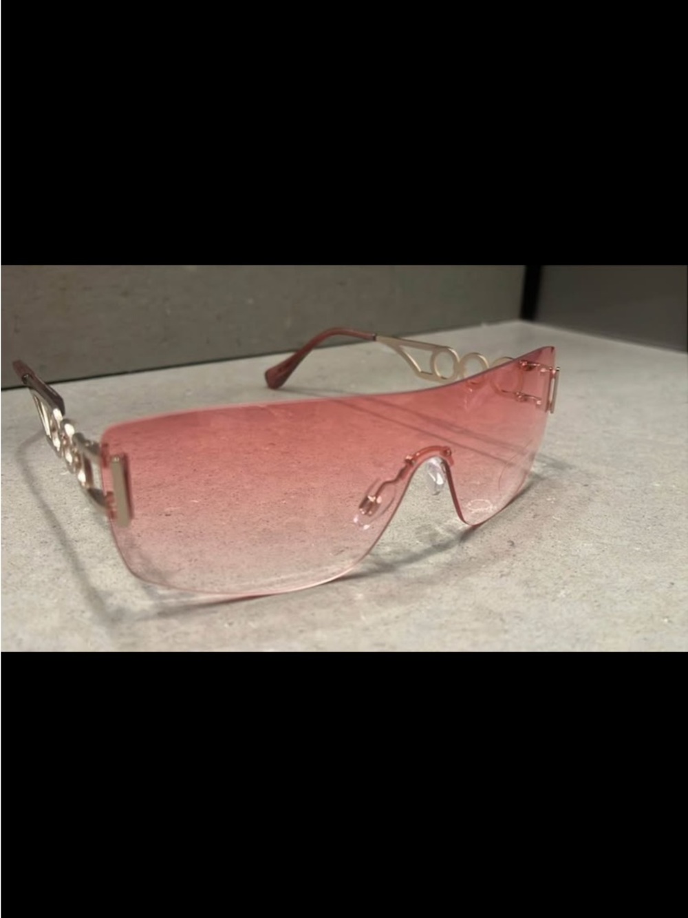 Pink Rimless Shield Sunglasses - Picture 3 of 6